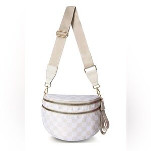 Stylish Cream Checkered Women's Bag